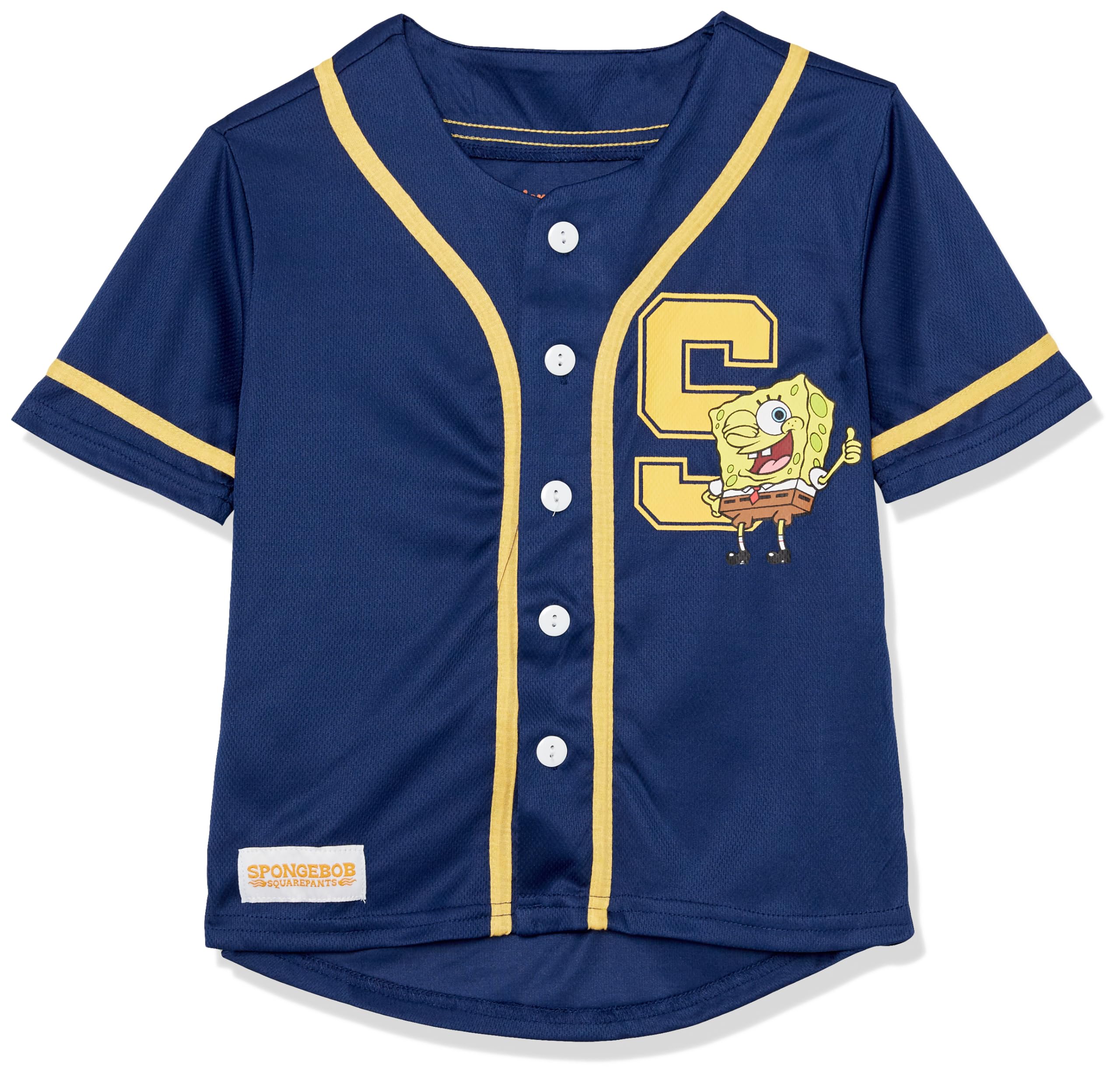 SpongeBob Squarepants Big Spongebob Squapants Boys Baseball Jersey Classic Mesh Button Down Shirt-Nickelodeon, Navy