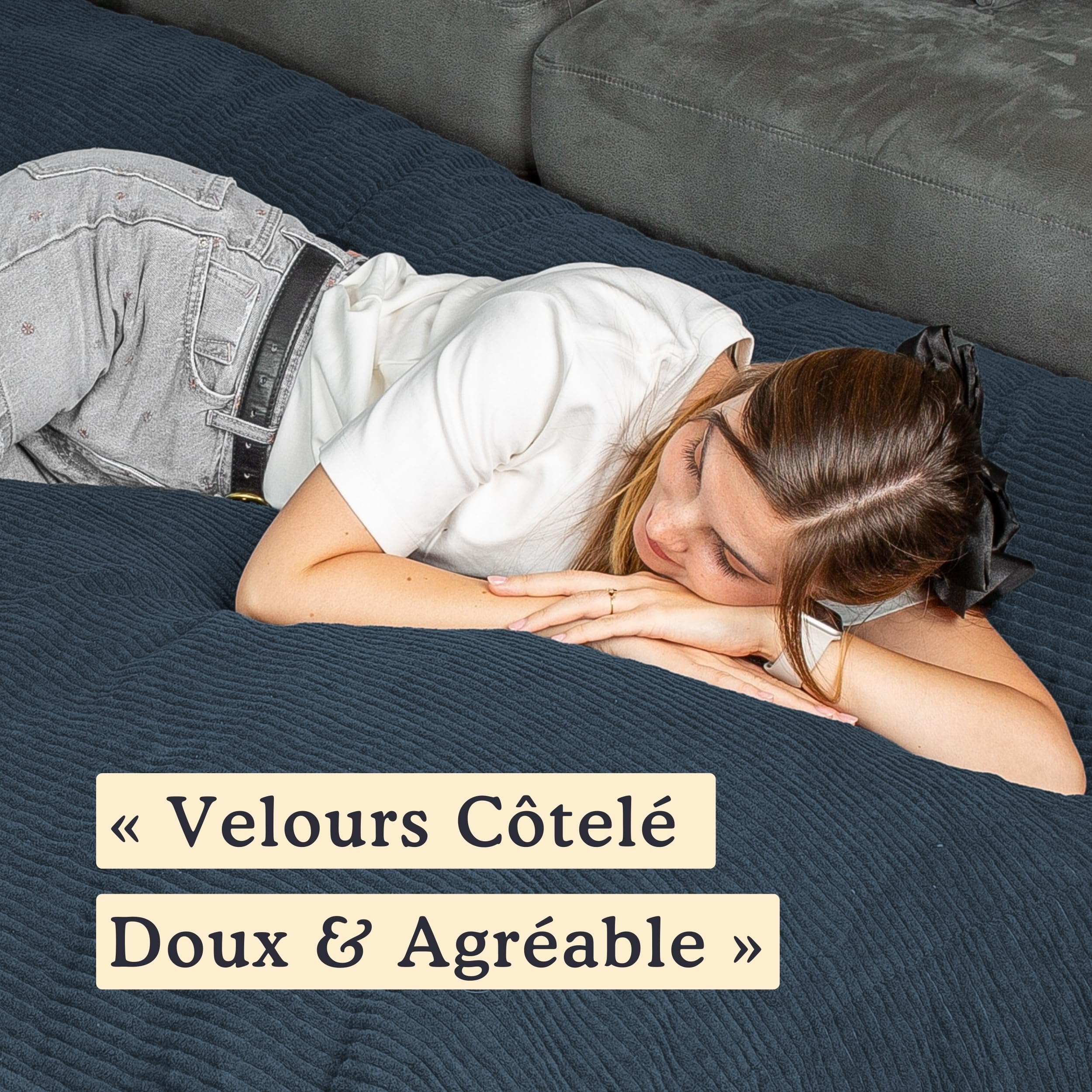 bananair Pouf Géant XXL d’Intérieur en Velours Côtelé 180x140 cm - Doux, Confortable, Déhoussable - Généreusement Rembourré, Détente Totale - Gros Pouf Lit pour Salon, Chambre Ado, Gamer (Bleu Nuit)