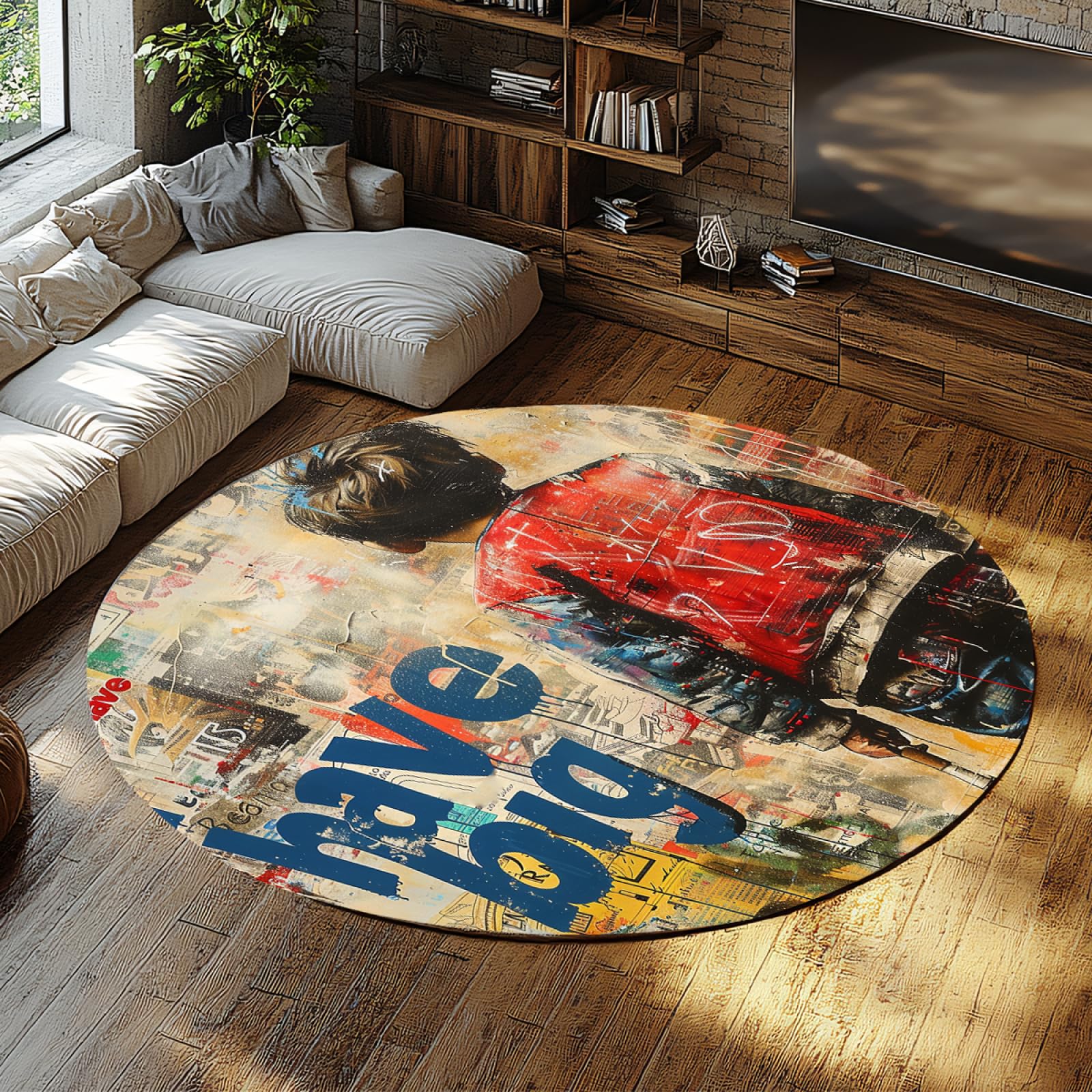 Tapis circulaire 90cm pour salon urbain et espace de jeu dynamique