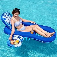 Vista 9 de SLOOSH Pool Floats Lounger Adult, Fabric Pool Floaties Lounge Convertible 2-in-1 Floating Water Floaty with Cup Holders Adjustable Backrest Recliner