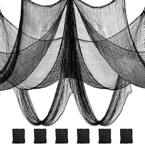 Riare Paquete de 6 paños espeluznantes negros de Halloween de 30 x 75 pulgadas, tela espeluznante de gasa negra para fiesta de Halloween, casa