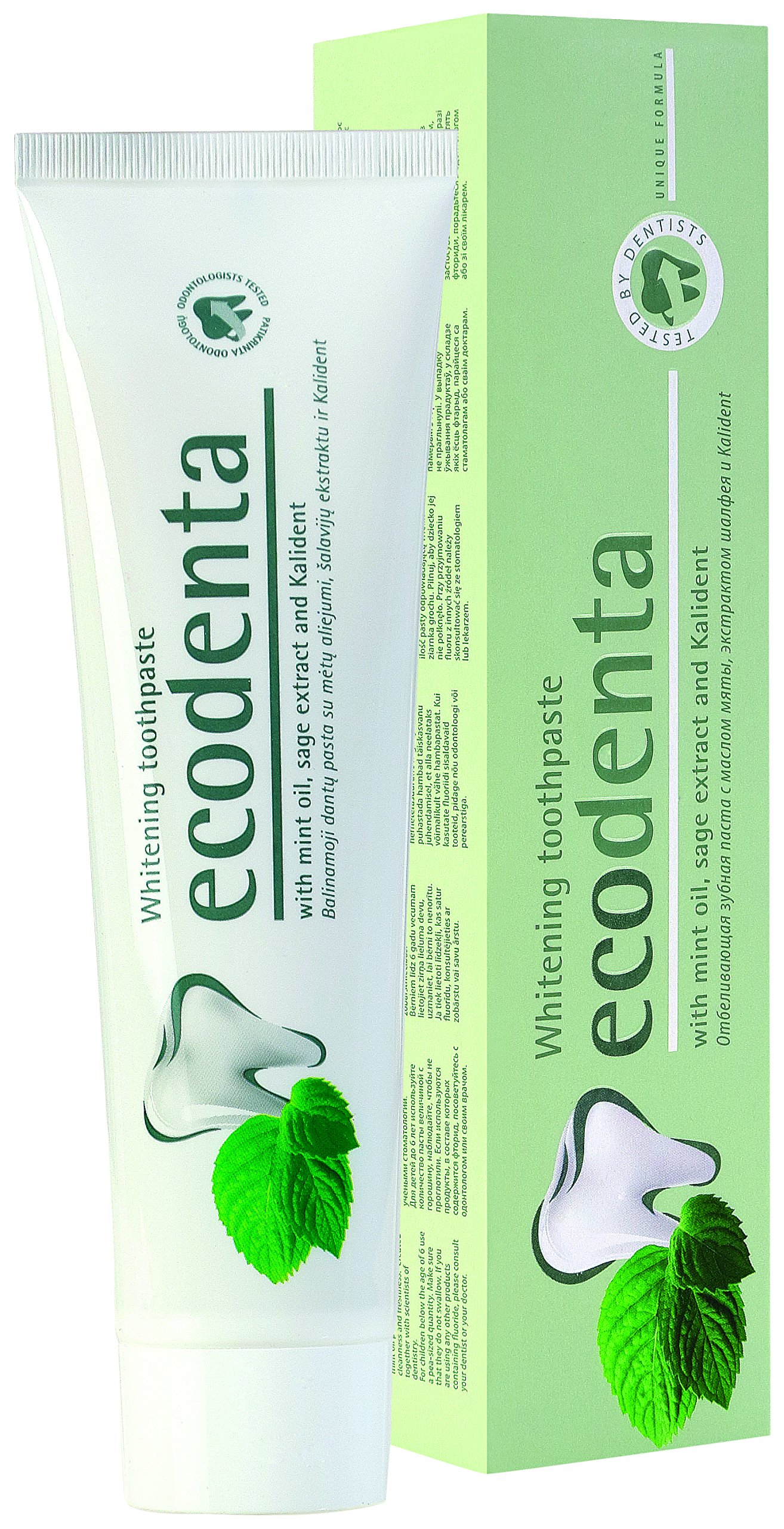 ECODENTA whitening toothpaste with mint oil, sage extract and Kalident, 100 ml(pack of 2)