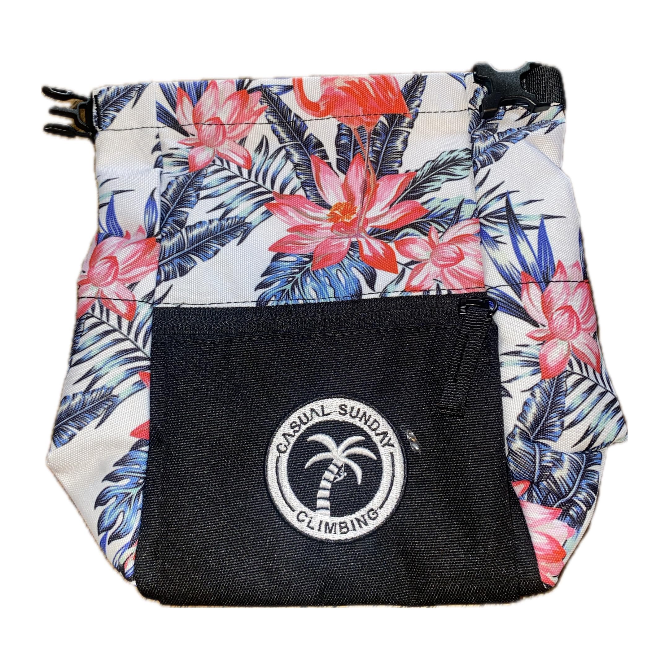A Casual Boulder Bucket - Tropical print bouldering bucket chalk bag with storage pouch and brush loops