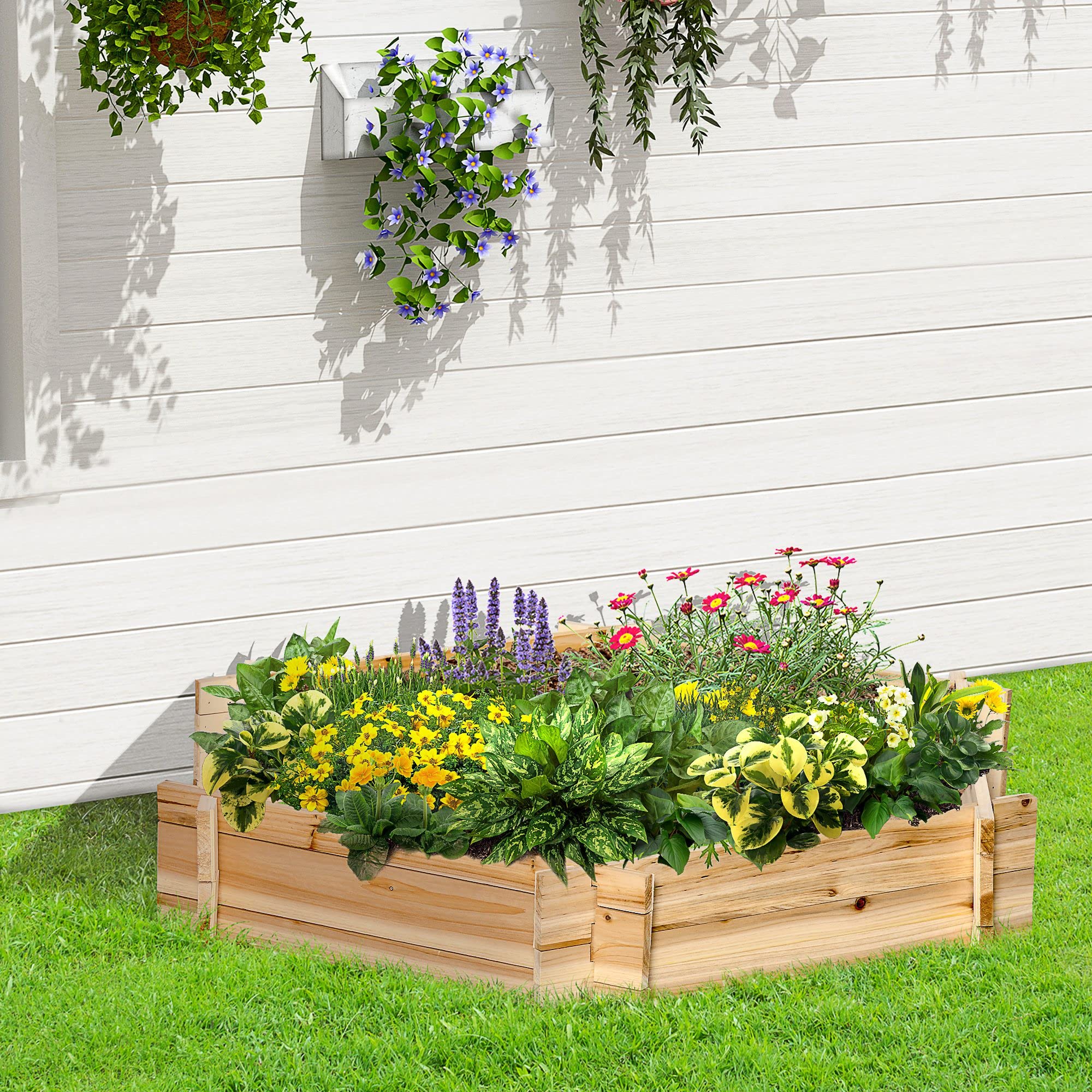 Outsunny Letto per Orto e Giardino, Fioriera da Esterno Esagonale Senza Base, Montaggio Senza Viti, Legno di Abete, 100x92x16cm