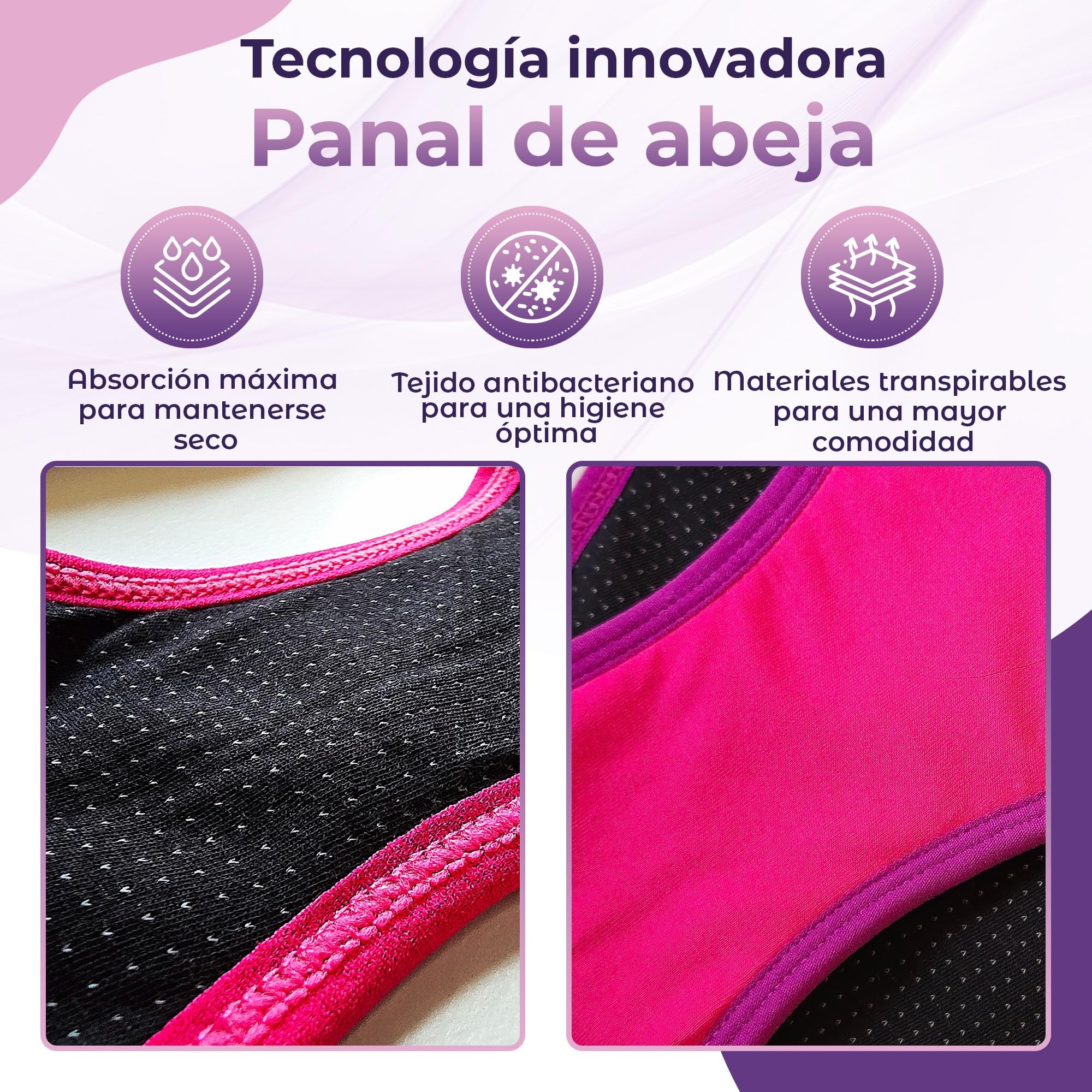 Bragas Menstruales Niñas en Fibra de Bambú | Absorción en Nido de Abeja, Transpirables, Antibacterianas | Ideales para Flujo Ligero a Flujo Abundante | Niñas y Adolescentes | OEKO-TEX (Pack de 3)
