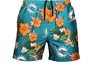 FOCO Miami Dolphins Team Logo Floral Hawaiian Swim Trunks For Men