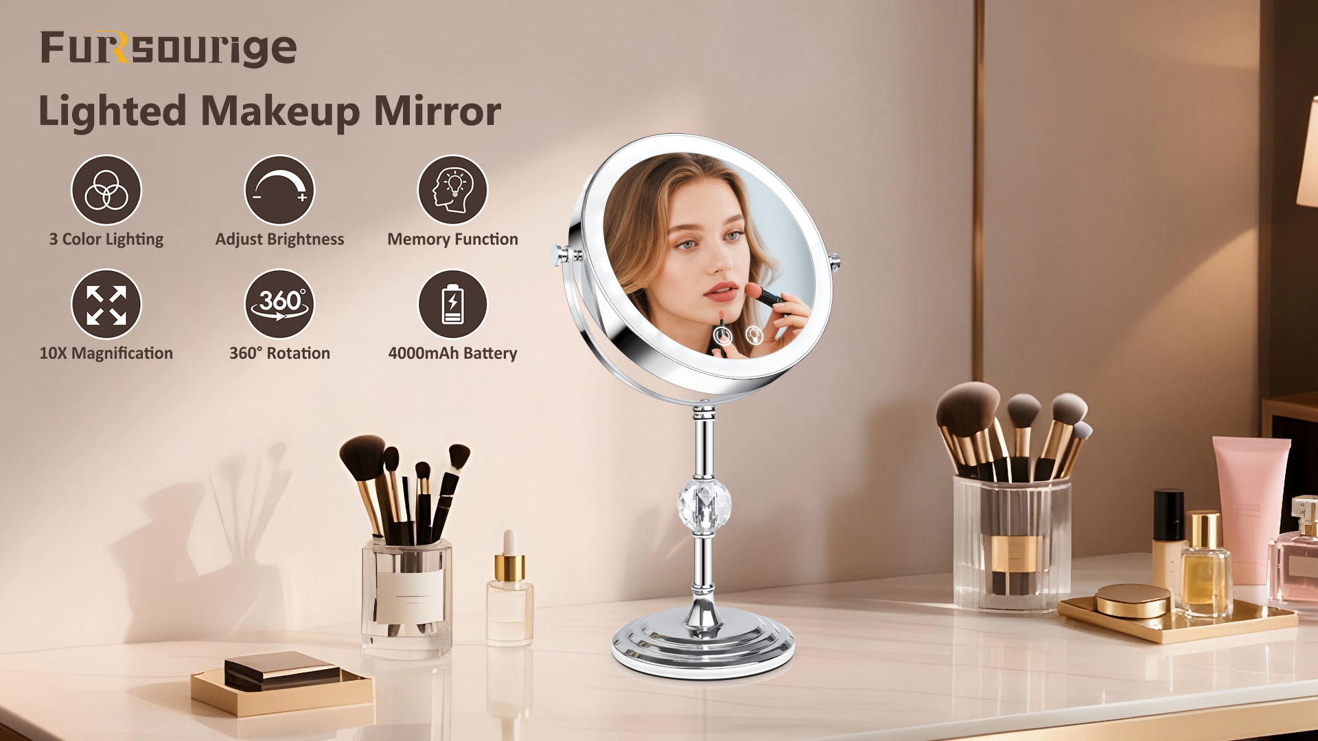 Espejo de maquillaje con luz y doble aumento miniatura 7