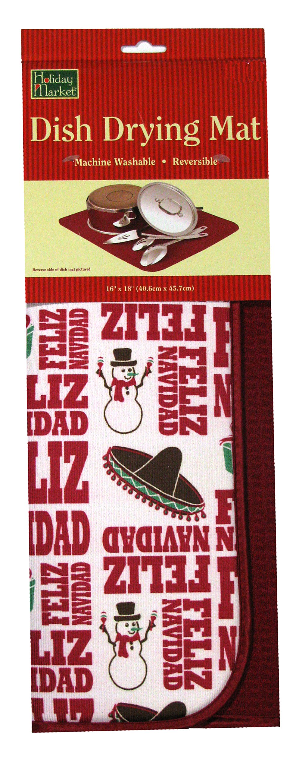 Microfiber Reversible Dish Drying Mat Christmas Feliz Navidad