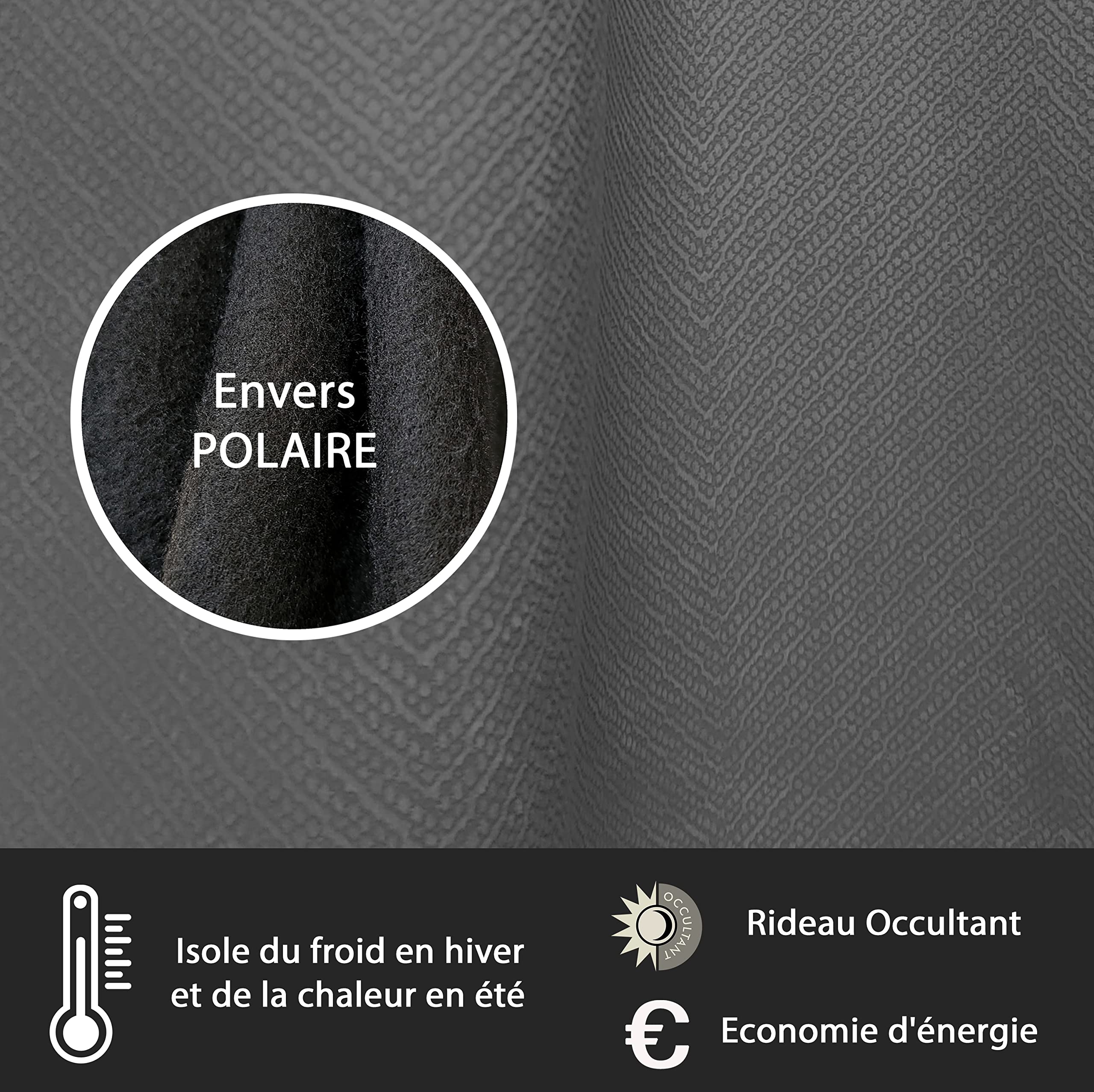 Atout Ciel Rideau occultant Thermique Velours frappé doublé Polaire à œillets 140x240cm prêt a Poser, Gris
