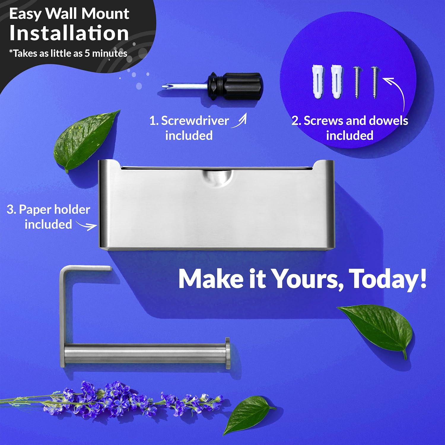 Premium Toilet Paper Holder Brushed Nickel with Comfortable Storage & Shelf, Easy to Install Quality SUS 304 Stainless Steel, Bathroom Wipes Holder & Organizer, Flushable Wipes Container