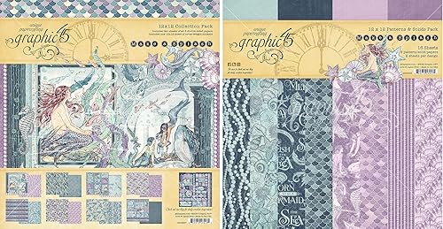 Graphic 45 Make a Splash - Paquete de colección de 12 x 12 con temática de sirena y patrones y colores sólidos