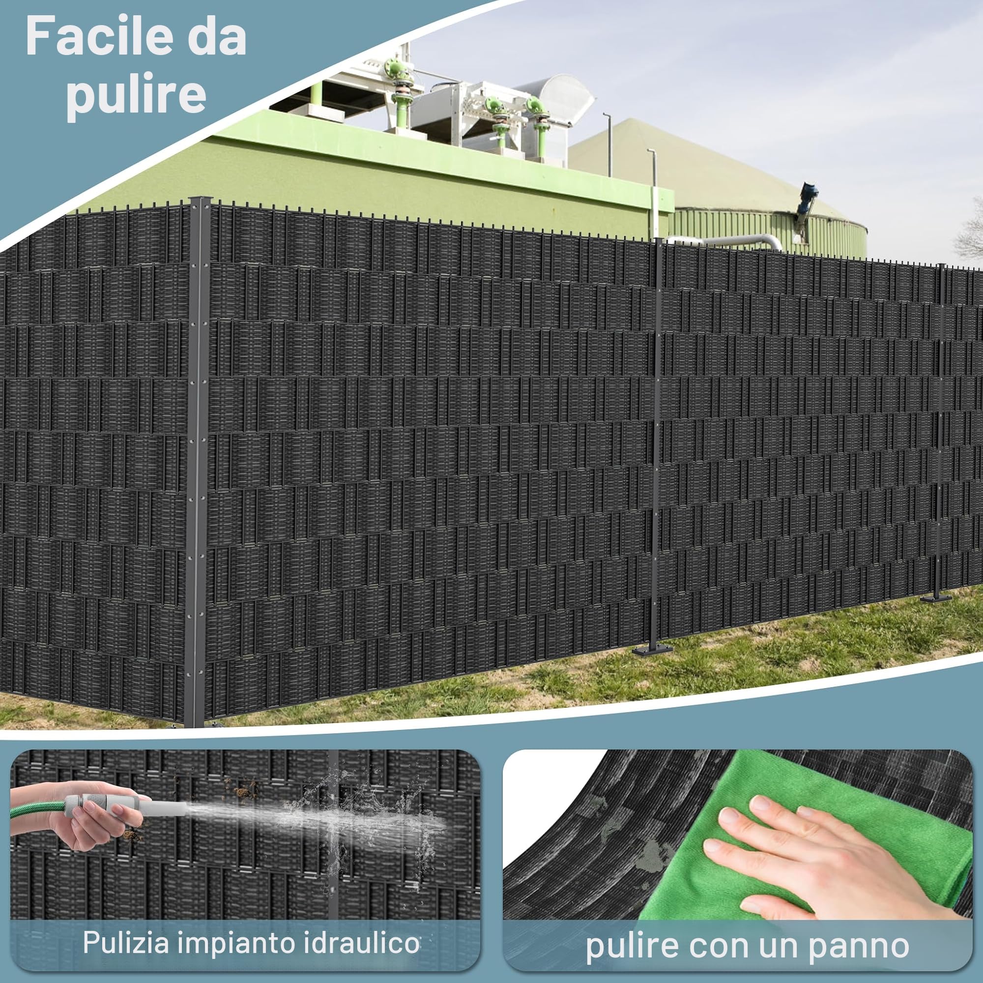 LZQ Strisce frangivista in PVC, extra spesse, opache, a doppia asta, con 20 clip di fissaggio per recinzione da giardino, balcone (35 m x 19 cm, motivo rattan)