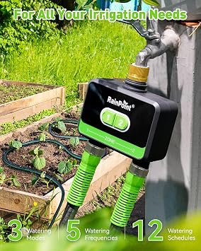 RainPoint WiFi Water Timer for Garden Hose with Brass Inlet, 2-Zone Smart Sprinkler Hose Timer, WiFi Irrigation Controller, Automatic Watering System for Lawns and Yard
