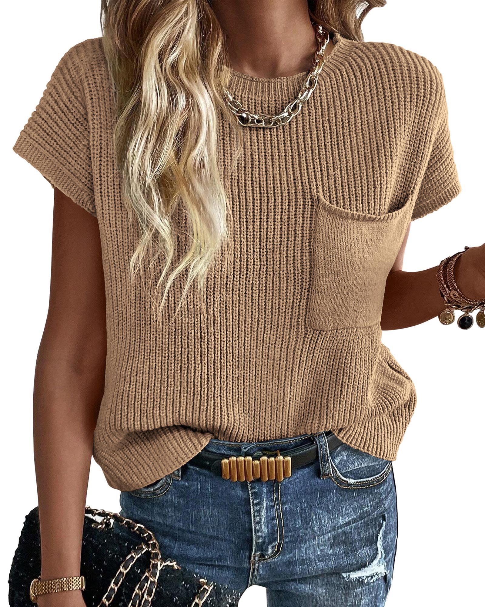 2025 Women's Short Sleeve Pullover Casual Pullover Vest Cotton Knitted Sweater Tank Tops Fashion Clothes-image-35