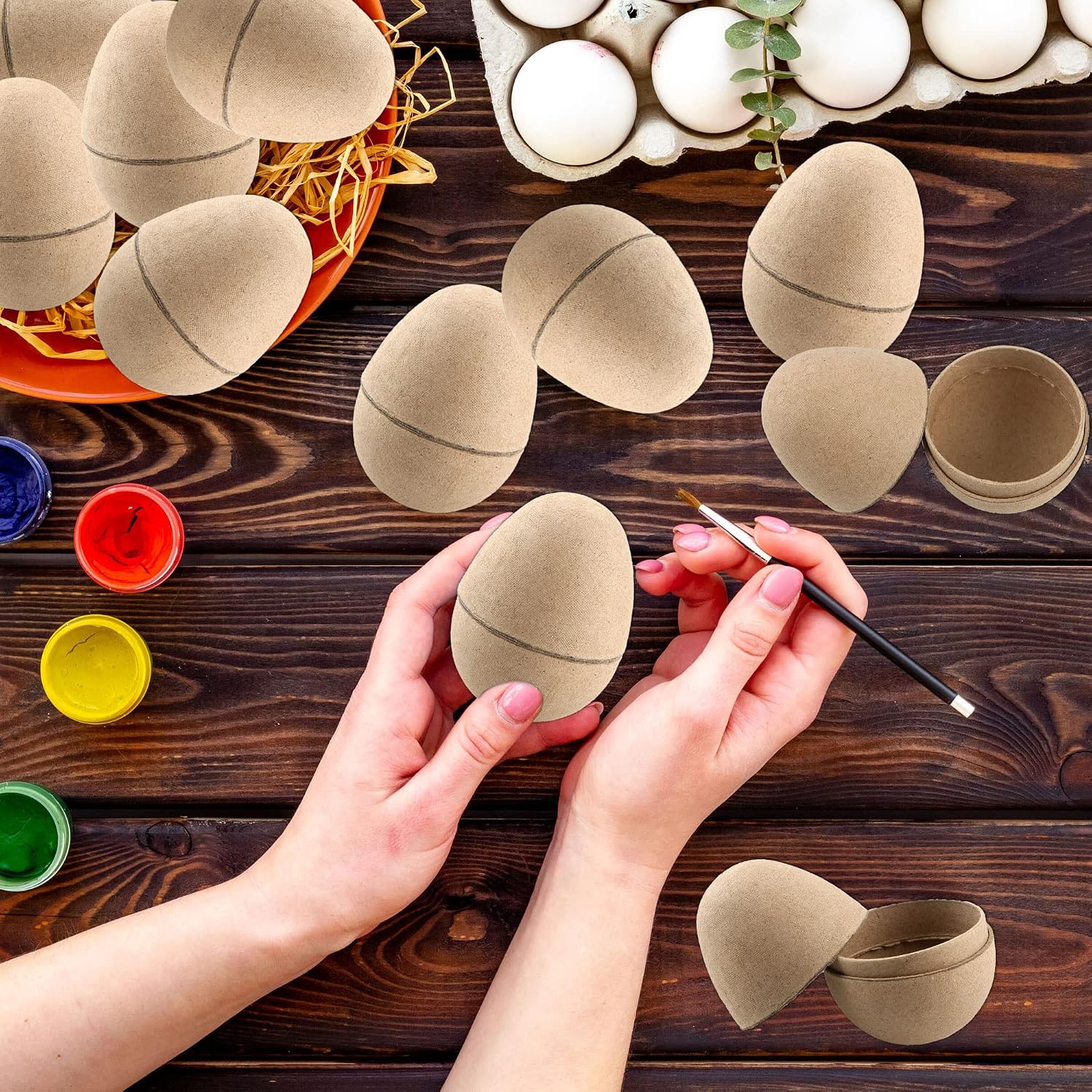 40 Pcs Paper Mache Easter Eggs 3.15 Inch Unpainted Empty Eggs DIY Paintable Eggs Unfinished Craft for Spring Easter Hunt DIY Projects Party Decor, Brown White (Color Set 1)