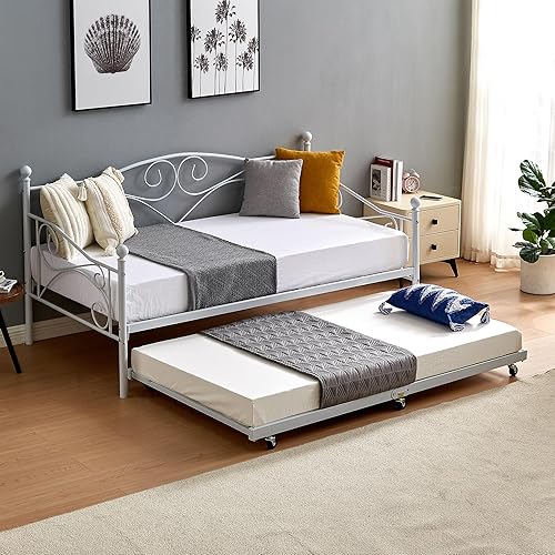 Miniatura 57 de VECELO - Marco de sofá cama de metal prémium, soporte de listones de acero, cabecera de patas fuertes, base de colchón, muebles multifuncionales