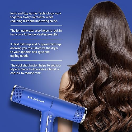 Miniatura 4 de GA.MA EasiQ Perfetto - Secador de pelo profesional con generador iónico y tecnología Oxy Active, ligero y de bajo ruido, 1300 W, color azul