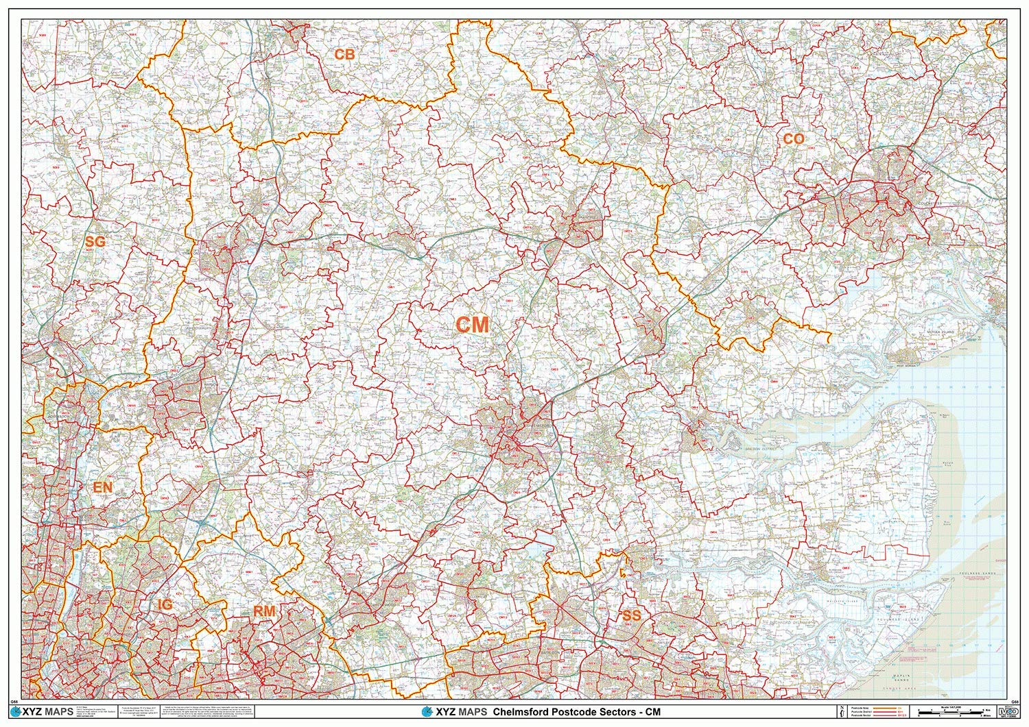Chelmsford - CM - Postcode Wall Map - Paper