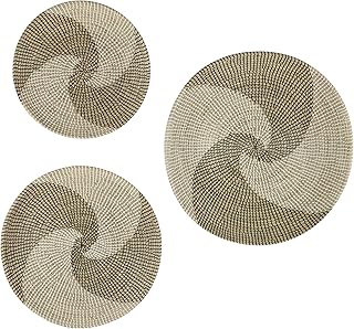 Deco 79 Seagrass Plate Handmade Home Wall Decor Spiral Basket Wall Sculpture, Set of 3 Wall Art 29", 24", 20"D, Brown