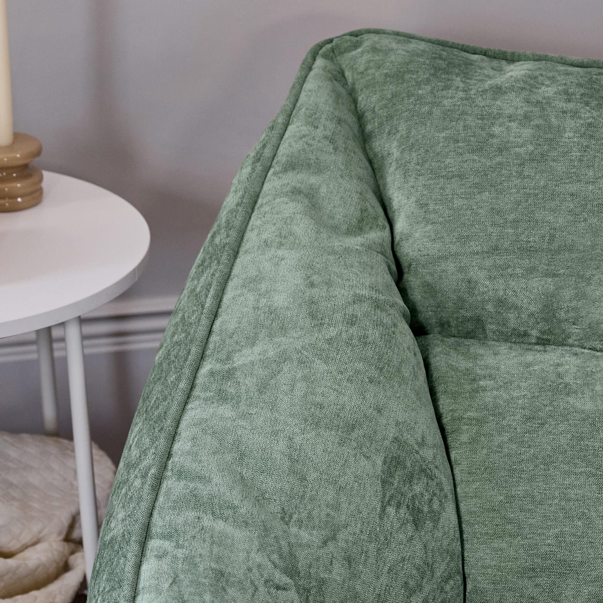 Icon Cecilia Sitzsack Sofa, Salbeigrün, Flauschiger Chenille Stoff, 2 Sitzer Sofa für Erwachsene, Riesensitzsack mit Füllung, Bequemer Sessel, Lounge, Wohnzimmer, Deko Wohnzimmer