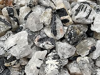 WHOLESALE Raw Black Tourmaline with Quartz Crystals, Natural Black Tourmaline with Quartz Stone, Rough Black Tourmaline Quartz, Healing Crystals (Black Tourmaline with Quartz, 0.5 Pound)