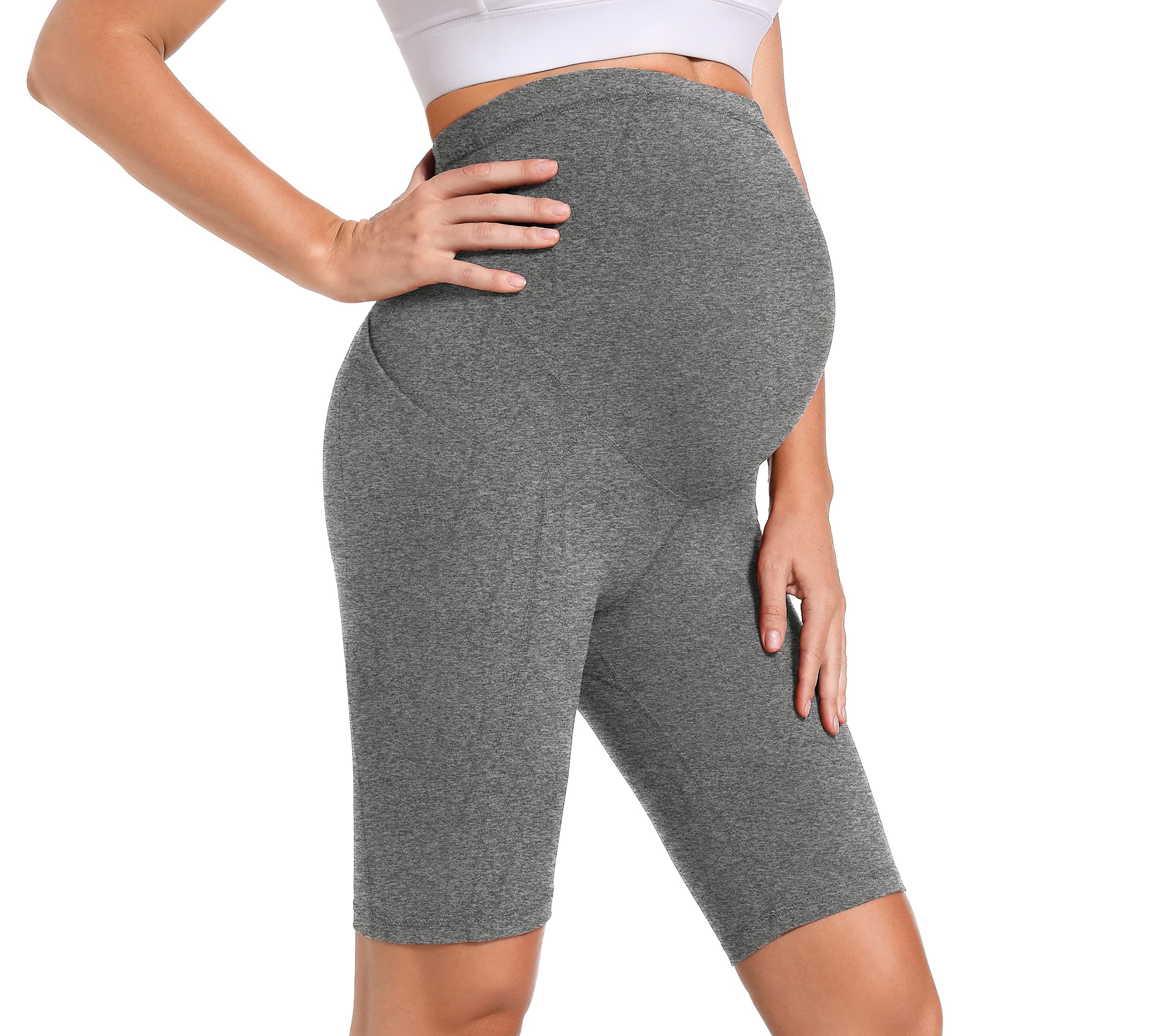 Short de grossesse - Short de grossesse - Legging de grossesse - Pour entraînement athlétique - Cyclisme - Course à pied - Yoga - Avec poches