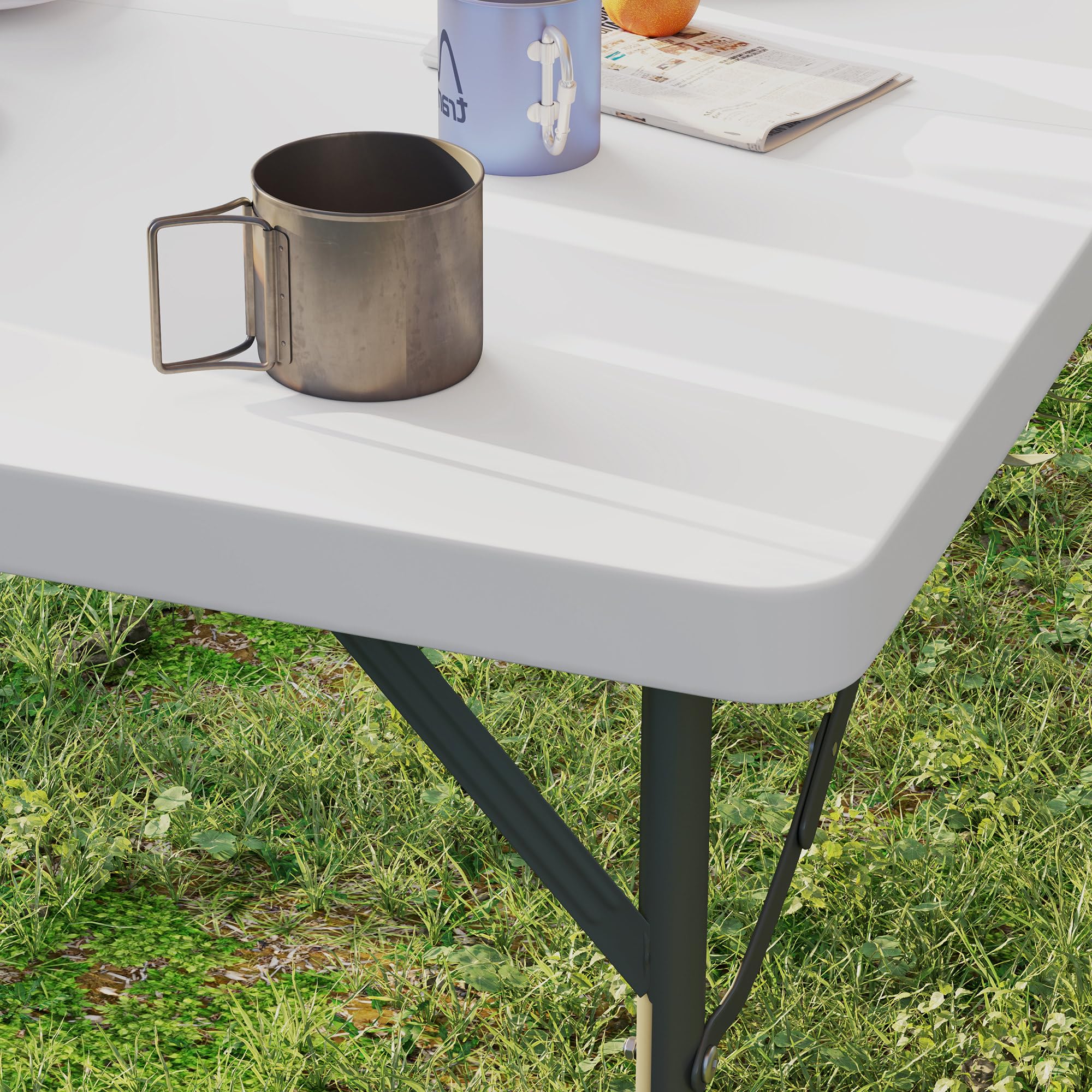 Outsunny Tavolo da Campeggio Pieghevole 86x86x74 cm Bianco HDPE e Metallo 2 Altezze Regolabili