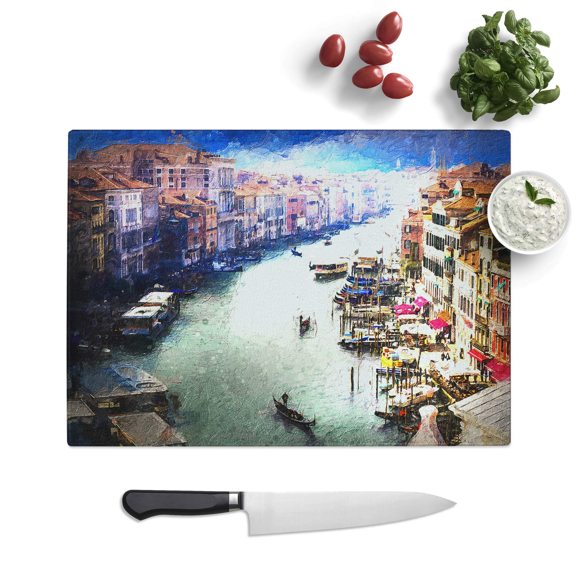 Glass Chopping Board - Grand Canal in Venice Italy - Textured Worktop Saver Cutting Board - Heat Resistant, Shatterproof and Hygenic - 28.5 x 20 cm
