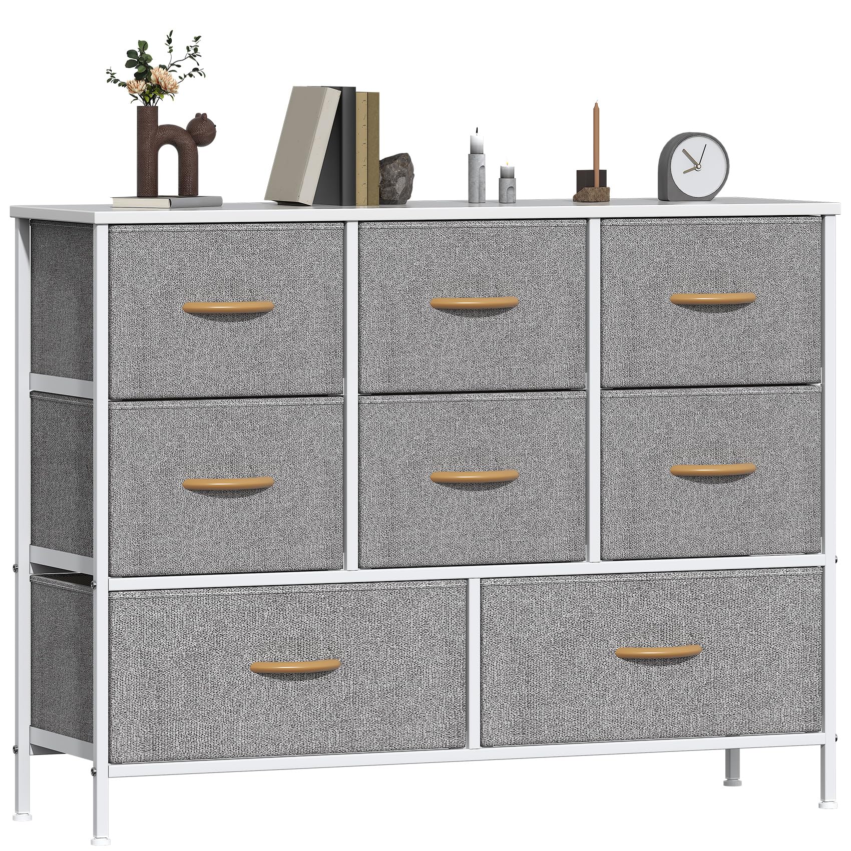 GoaHi Chest of Drawers, Fabric Dressers with Metal Frame and MDF Wooden Top Board, Adjustable Feet, Anti-Tip Safety, Storage Unit with 8 Drawers for Bedroom, Living Room, Closet, Light Gray — image 1