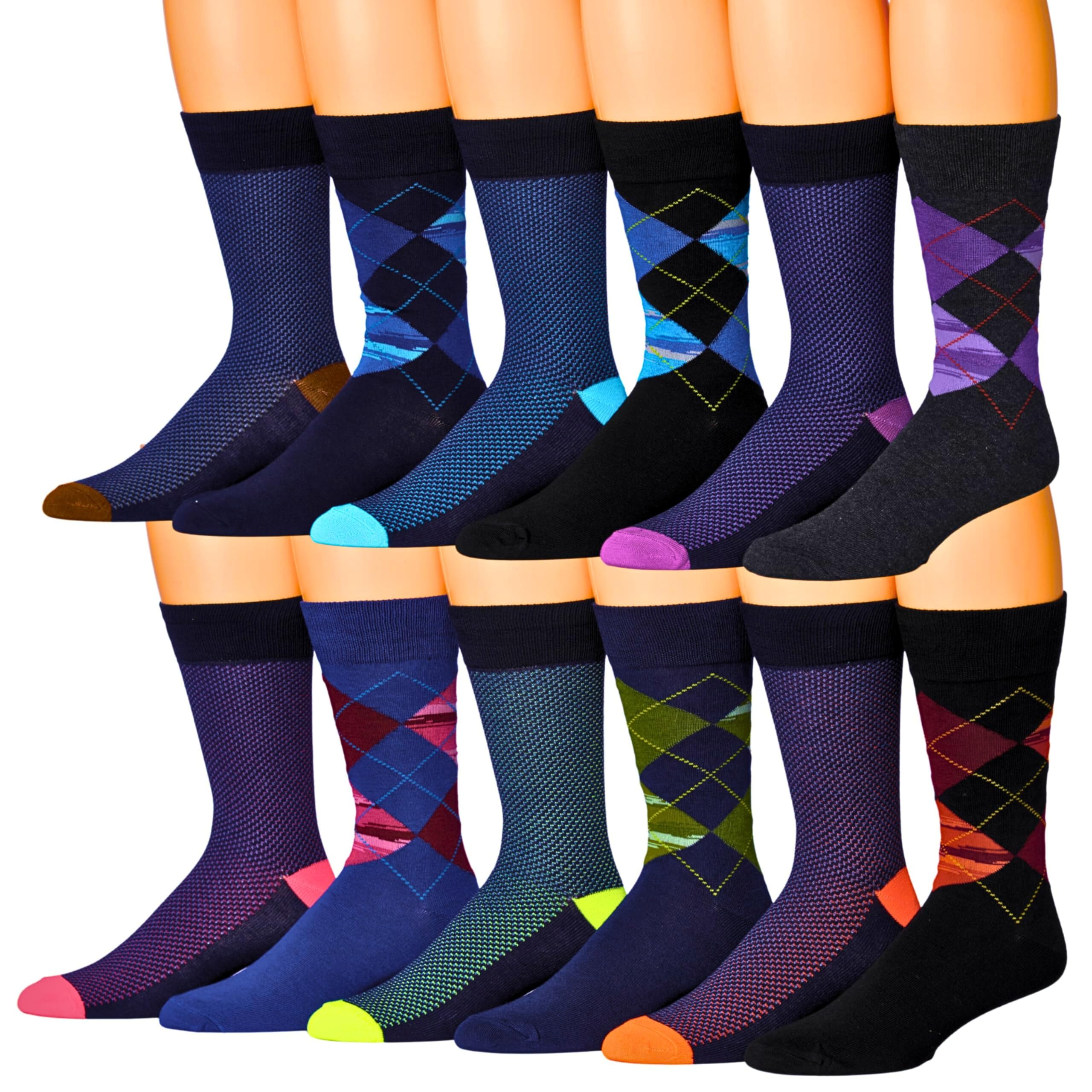 JAMES FIALLO Dress Socks for Men, Casual Colorful Fun Novelty Fashion Patterned Men's Dress Socks, Pack of 12 Super Soft