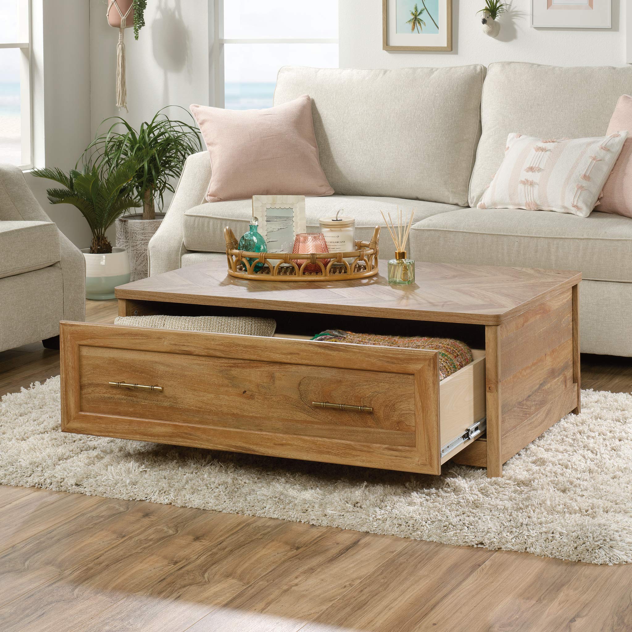 Sauder Coral Cape Coffee Table, L: 42.44" x W: 29.25" x H: 16.50", Sindoori Mango Finish