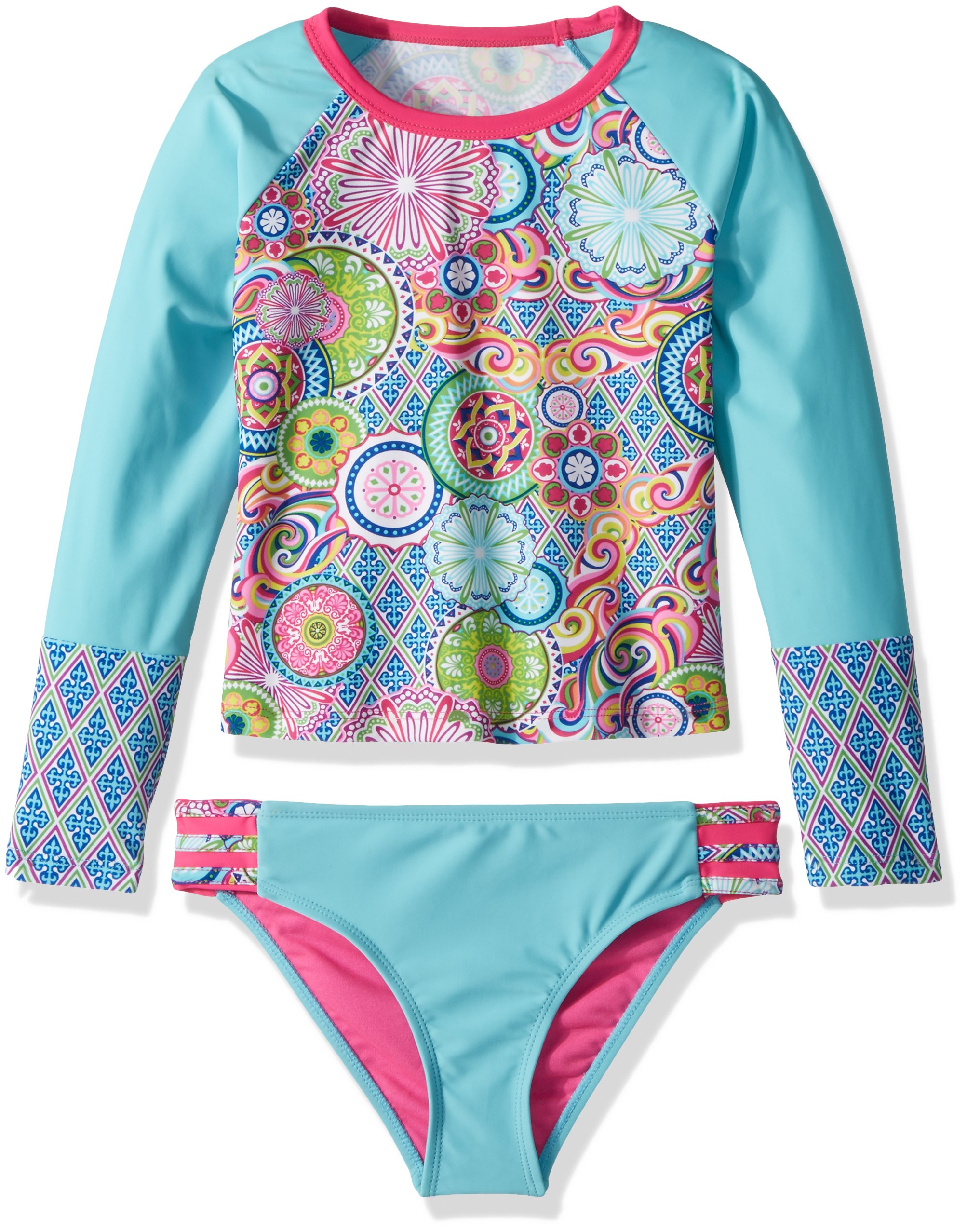 YMI Girls' Peace & Love Rash Guard, Multi-Colored, 14