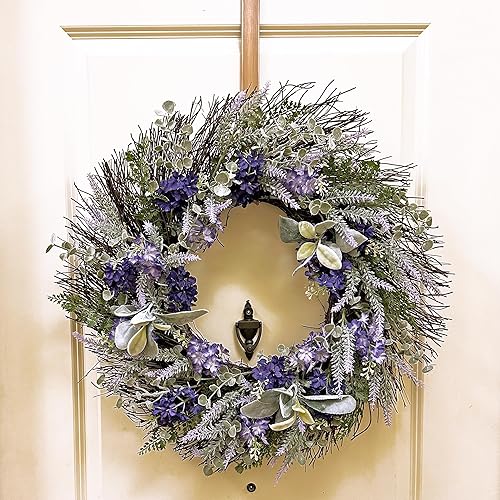 Miniatura 2 de Haute Decor Corona mixta de lavanda y verde floral púrpura y verde de 24 pulgadas con base de vid natural