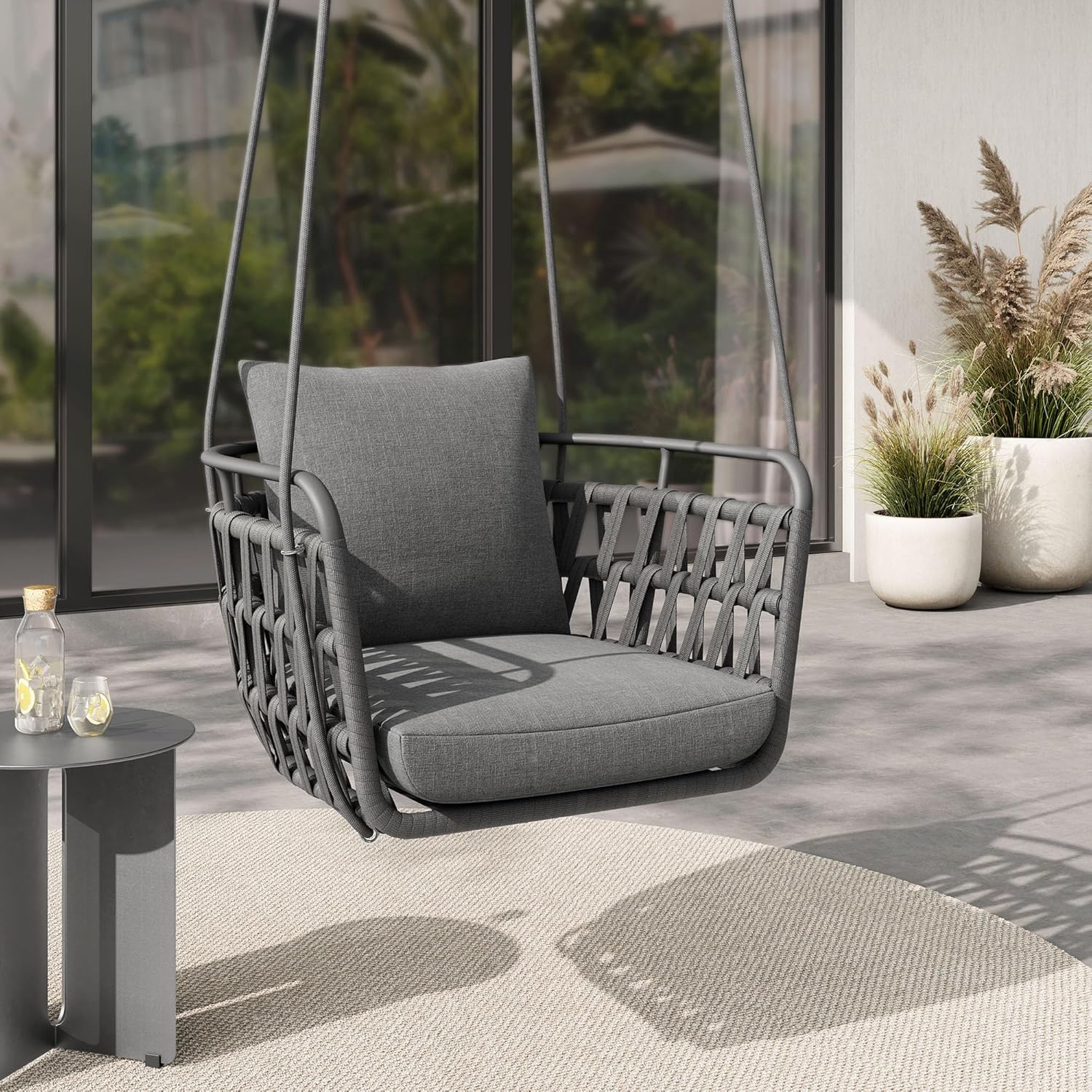 Modway Kaliah Outdoor Patio Powder-Coated Aluminum Swing Chair in Charcoal Charcoal