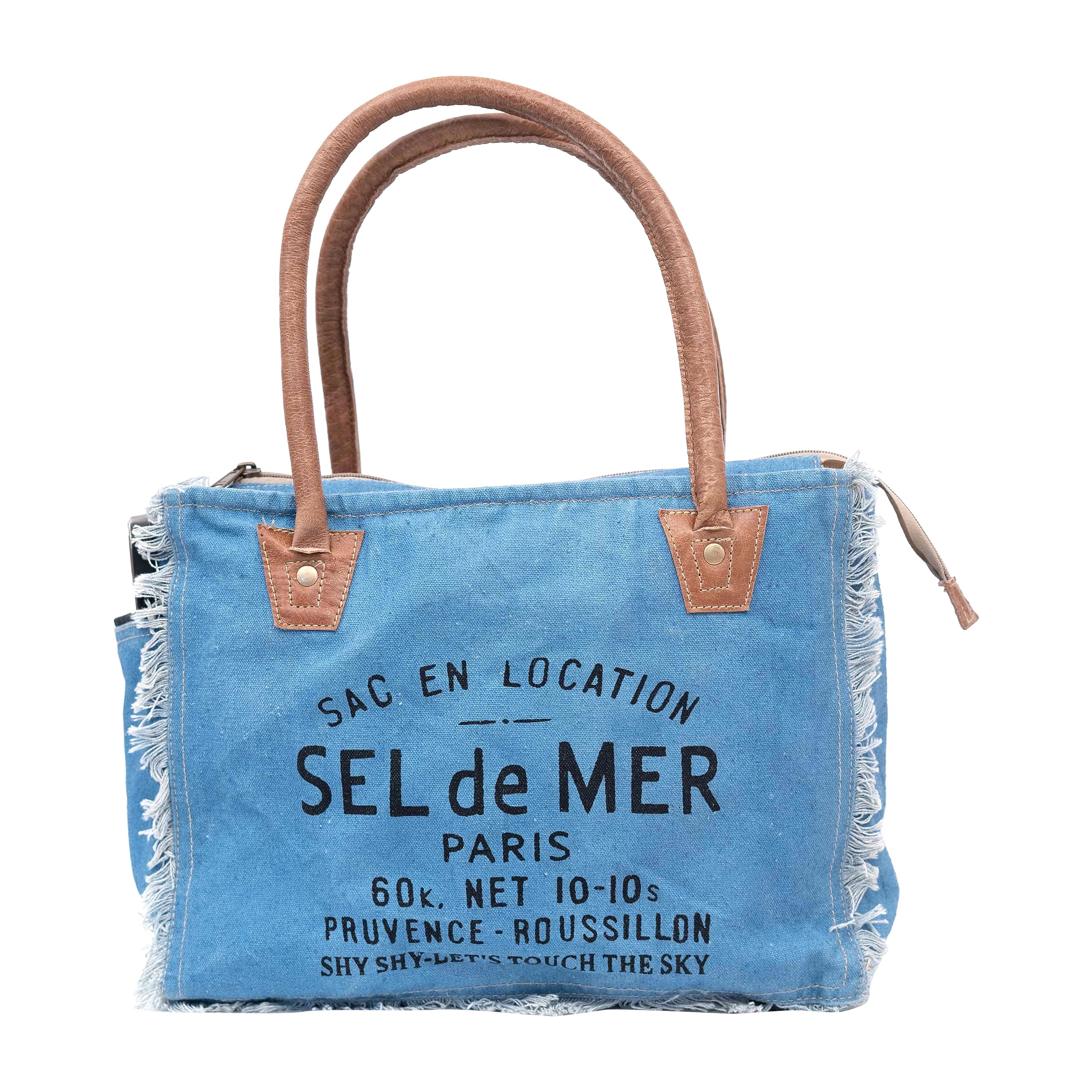Shy Shy Bags Sel De Mer Canvas & Cowhide Tote Bag - Upcycled Radiant Leather Hand Bag