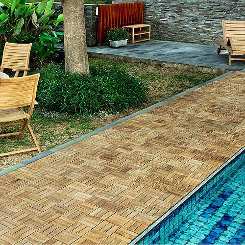 Miniatura 2 de Nordic Style Teak Azulejos entrelazados, juego de azulejos de madera para uso en interiores y exteriores, perfecto para sauna, patio, terraza,