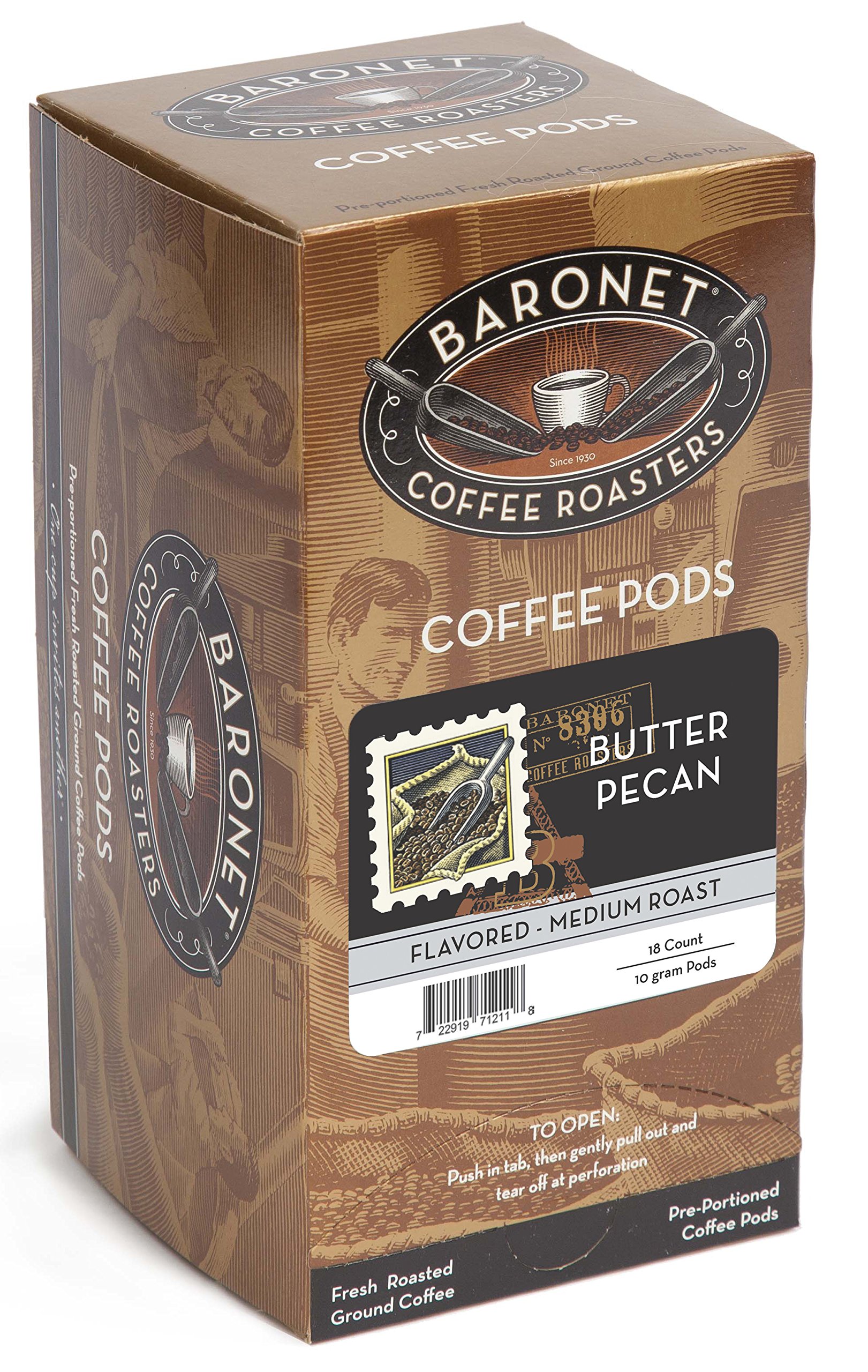 Baronet Coffee Butter Pecan Medium Roast, 18-Count Coffee Pods (Pack of 3)