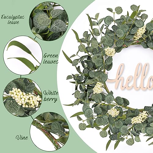 Miniatura 3 de Corona de eucalipto para puerta delantera exterior, coronas verdes, decoración de porche para el día de San Patricio, invierno, primavera, verano,