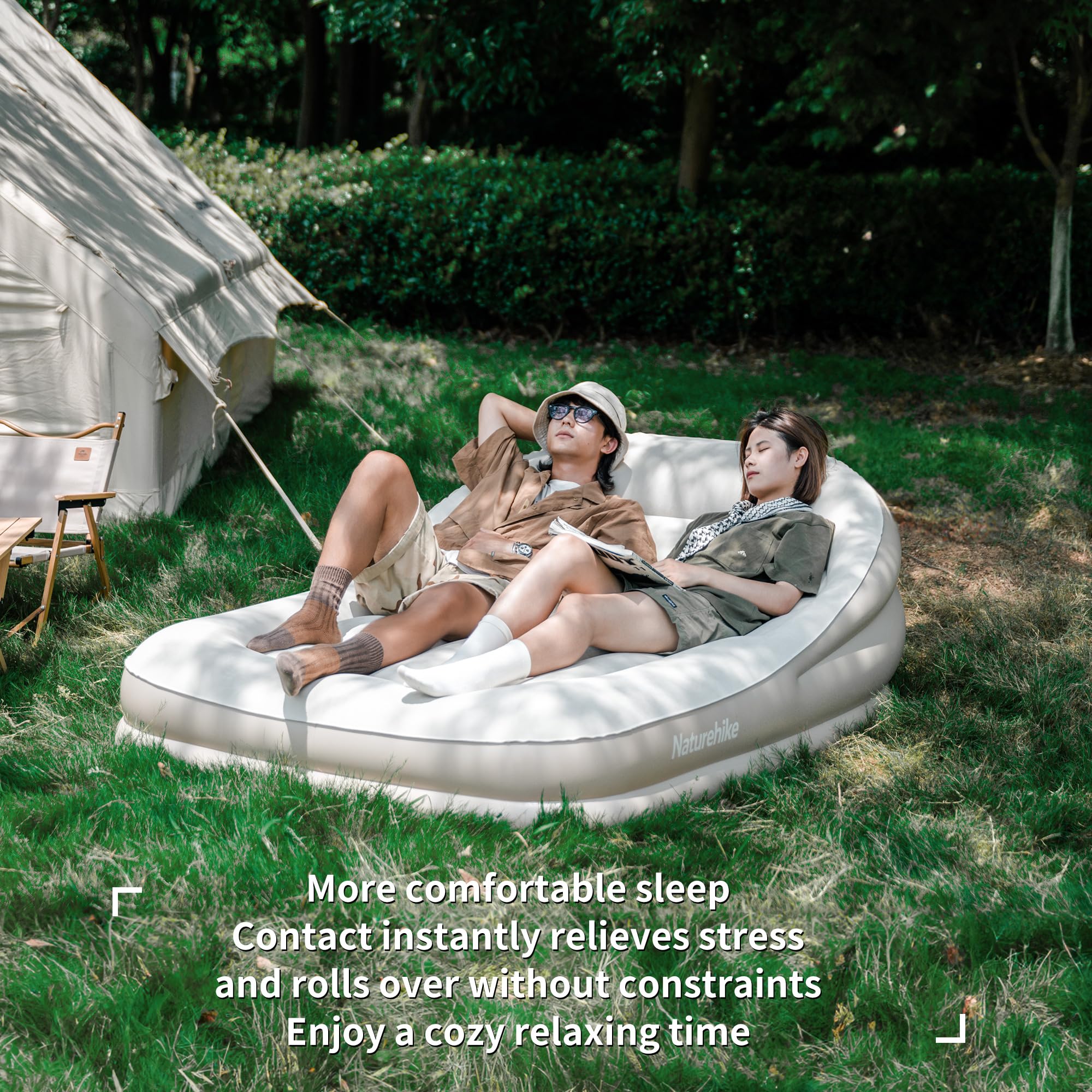 Naturehike Aufblasbares Sofa für Zuhause, Camping, Picknick im Freien mit integrierter Pumpe und 300 kg Tragfähigkeit bequemes Luftsofa für Drinnen & Draußen