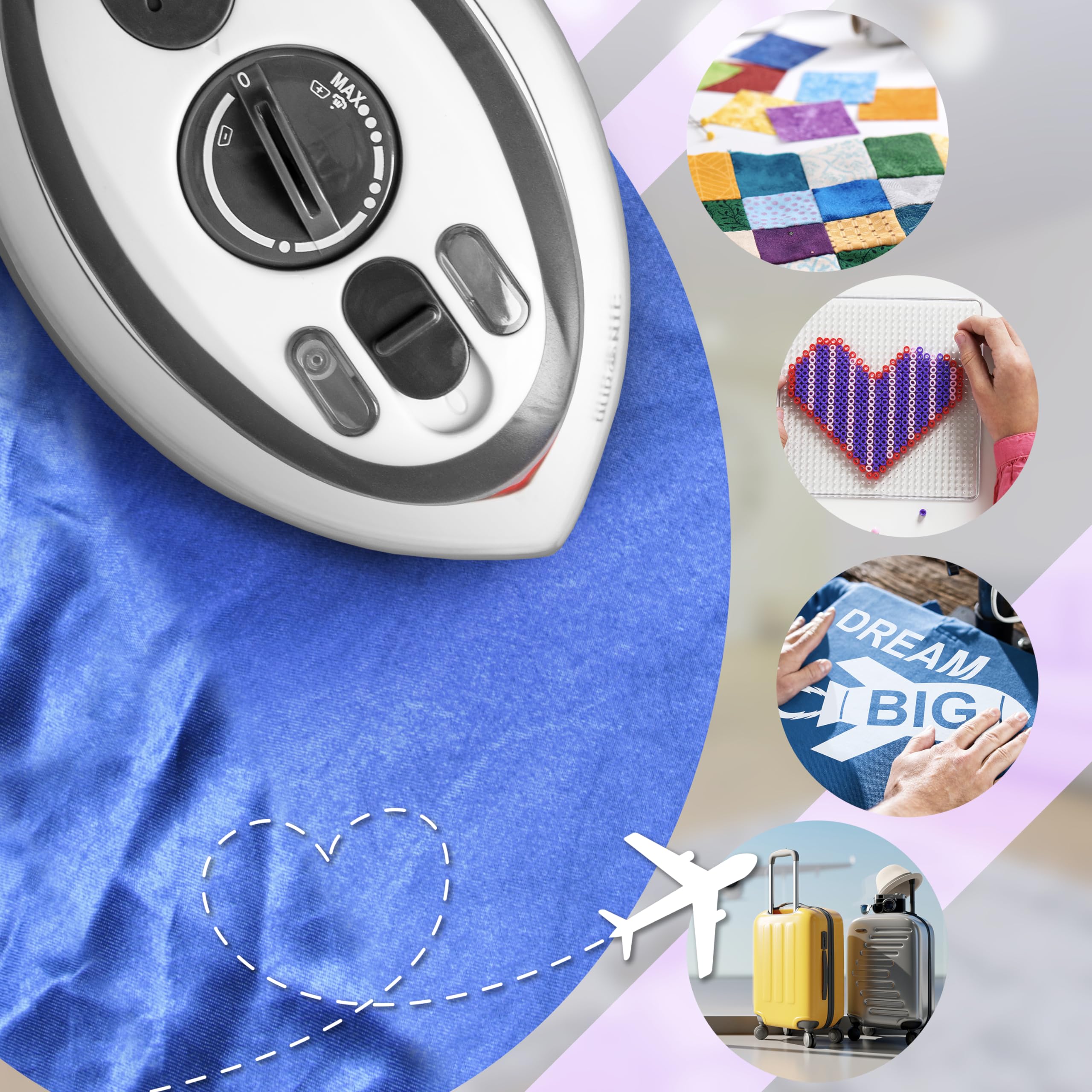 Duronic SI3 WE Mini Ferro da Stiro, Ferro da viaggio a vapore 400W, Serbatoio 35ml, Steamer portatile con base d’appoggio e borsello da viaggio, Per lavori di cucito, quilting, Bianco