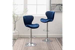 Roundhill Furniture Ellston Velvet Adjustable Swivel Barstools in Blue, Set of 2