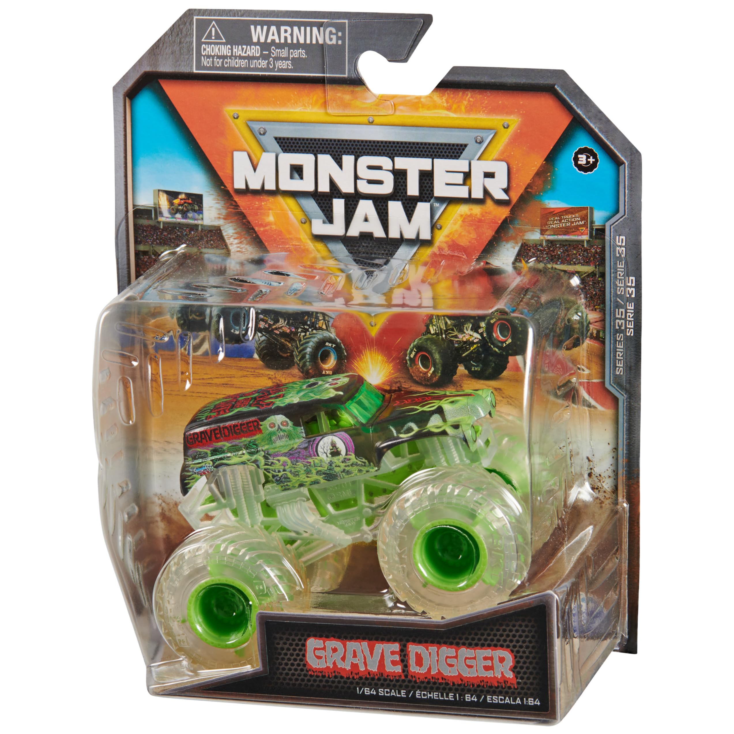 Monster Jam, Oficjalny pogoń za grabarzem Monster Truck, pojazd odlewany ciśnieniowo, skala 1:64, zabawki dla dzieci dla chłopców w wieku od 3 lat
