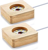 ZEERSHEE Pack of 2 Wooden LED Display Bases - 2.3in Warm Light Stands for Crystals, Glass Art, Resin & Jewelry - USB Powered