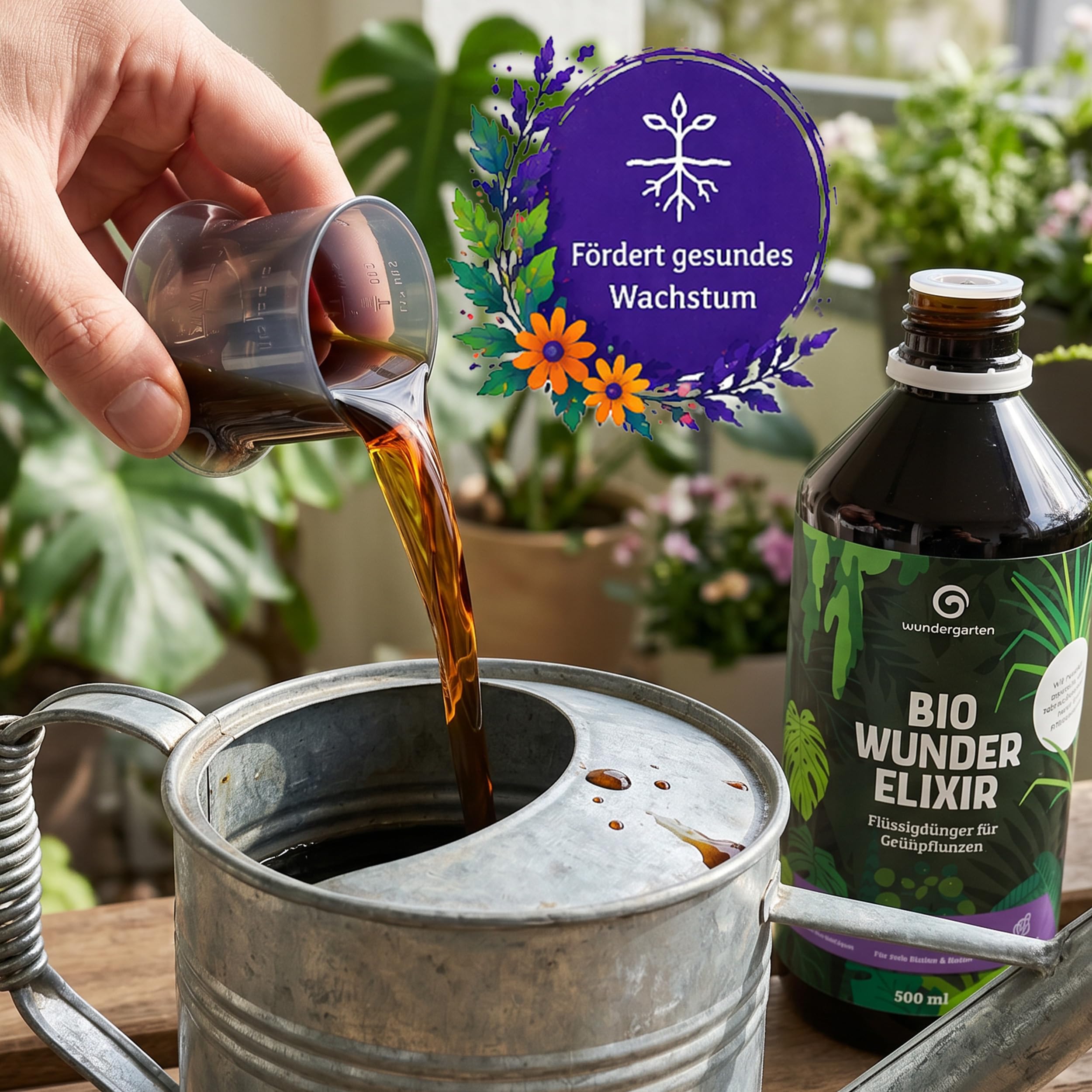 12x 500ml Bio Flüssigdünger für Grünpflanzen – Wundergarten Wunderelixier – Mit Pflanzenkohle – Zimmerpflanzen Dünger für Monstera, Ficus & Co. – Organischer Blumendünger für kräftige grüne Blätter
