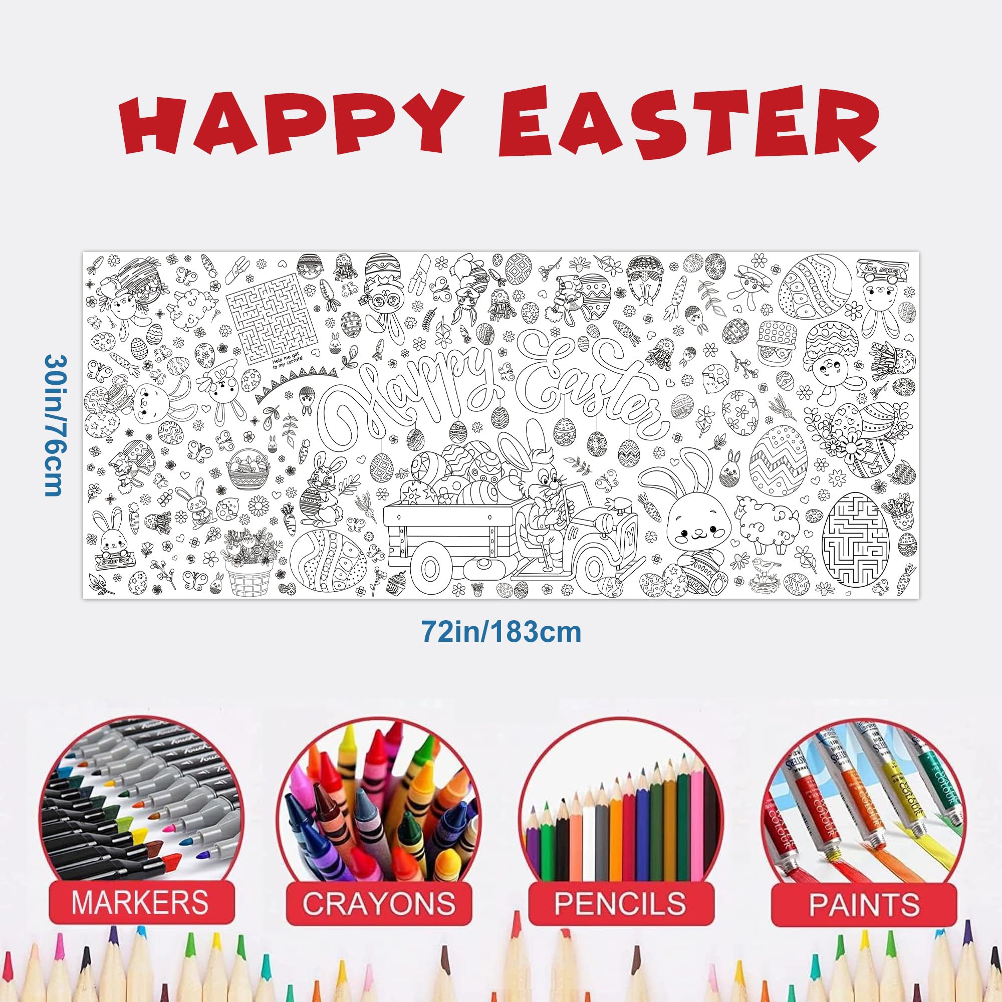 CAMOSE 30 x 72 Inch Easter Colouring Tablecloth for Kids Easter Gifts for Kids,Crafts for Teaching Activities Banner & Poster Photo Booth Props - Image 2