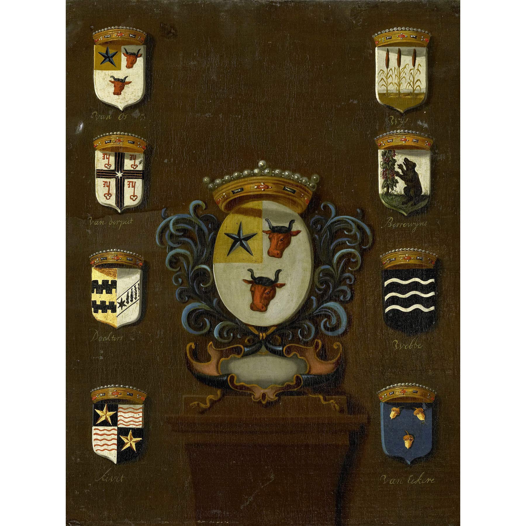 Artery8 Family Coat Arms Sara Van Os Painting Premium Wall Art Canvas Print 18X24 Inch
