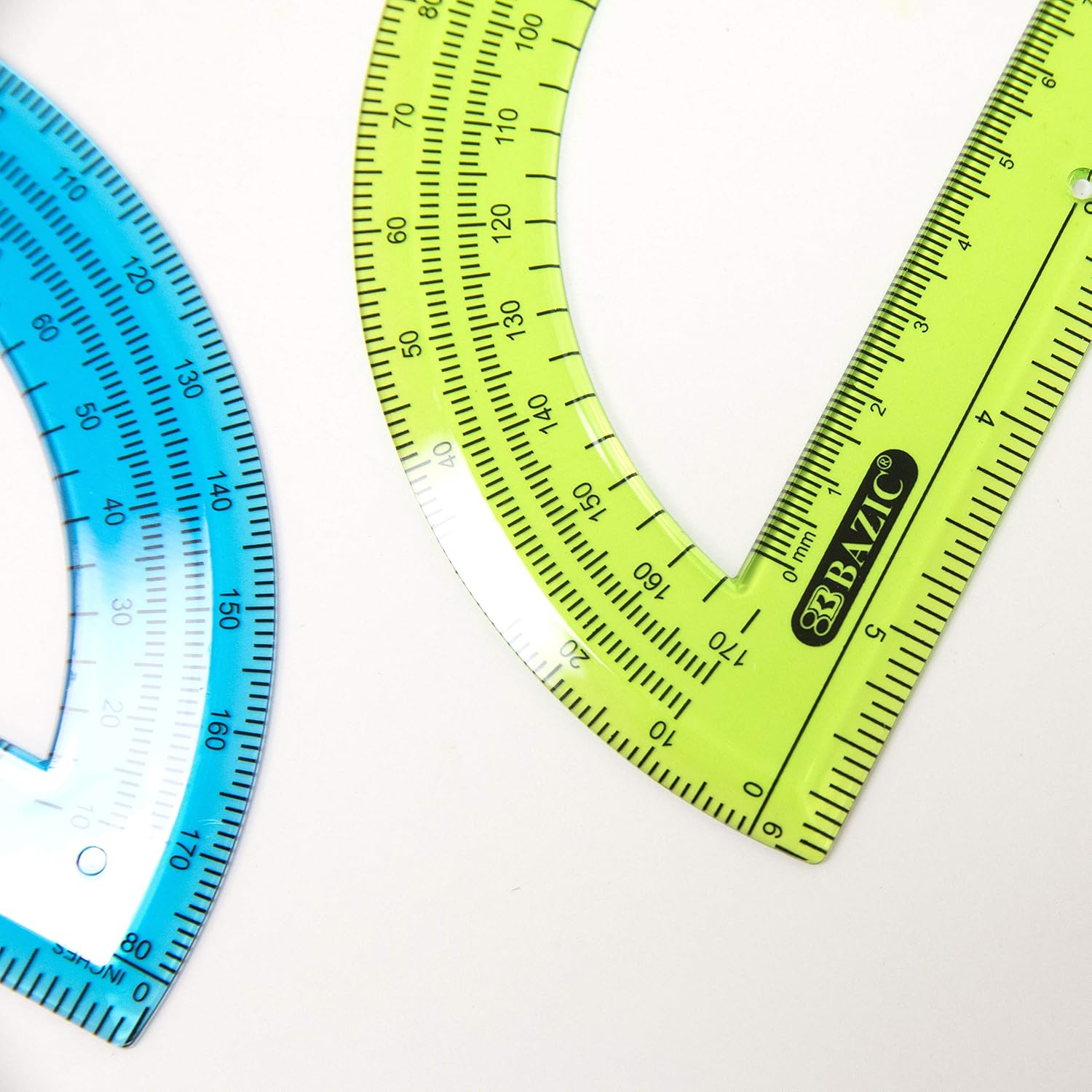 BAZIC Products Protractor Semicircular 6 Inch 180 Degrees, Plastic Math Protractors, Geometry Measuring Rulers Set, Clear Ruler 288-Packs