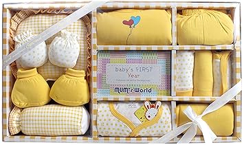 MOM CARE Newborn Baby Gift Set Has All Newborn Baby Essential Clothes in Baby Gift Set for or Girls Unisex 11 pcs Yellow - image, photos