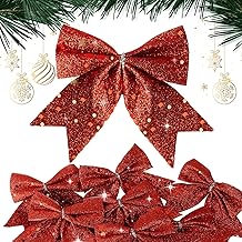 24 x Red Christmas Ribbon Bows 10 x 9 cm Glitter Ribbon Bows Butterflies Christmas Decoration for Christmas Tree Wrapping Gift Garland Car Wedding