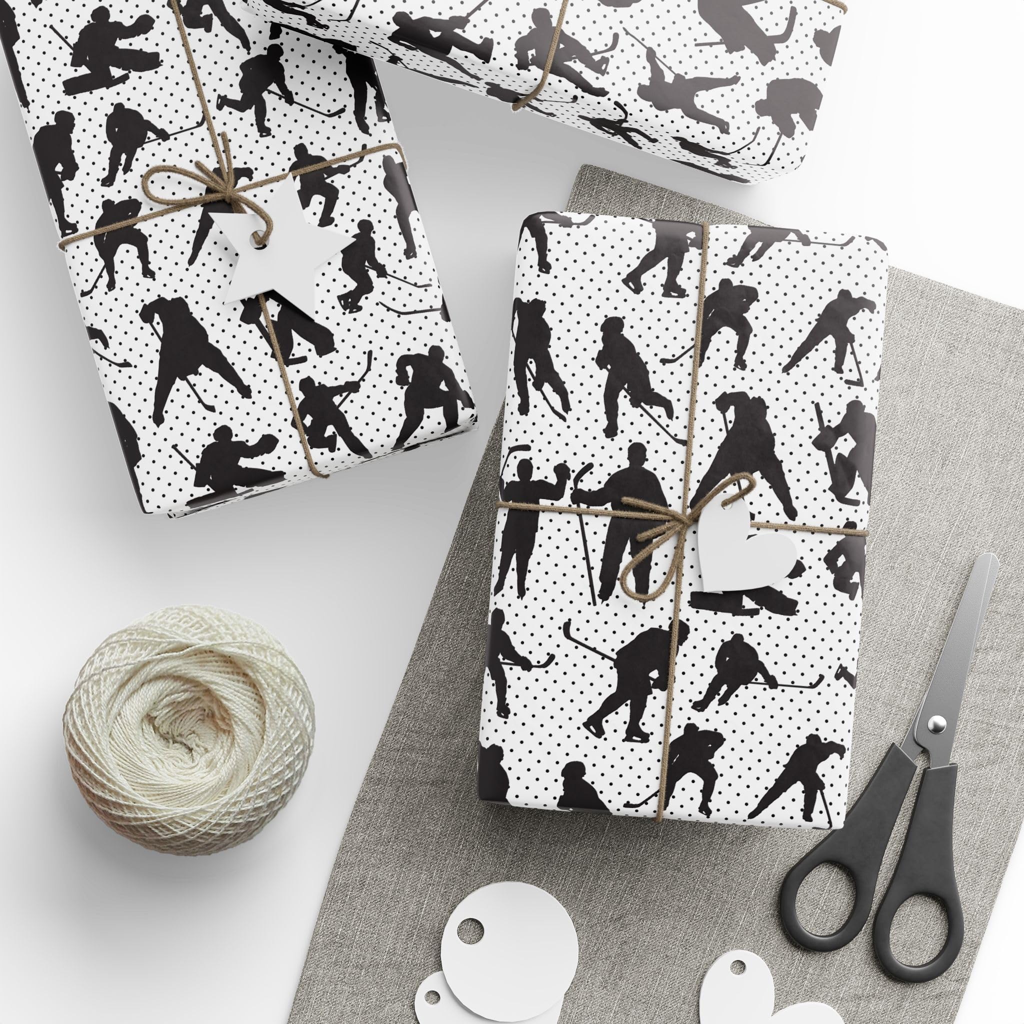 Hockey Wrapping Paper Roll, Modern Hockey Gift Wrap, Hockey Minimalist Art, Black and White Hockey Design Wrapping Paper